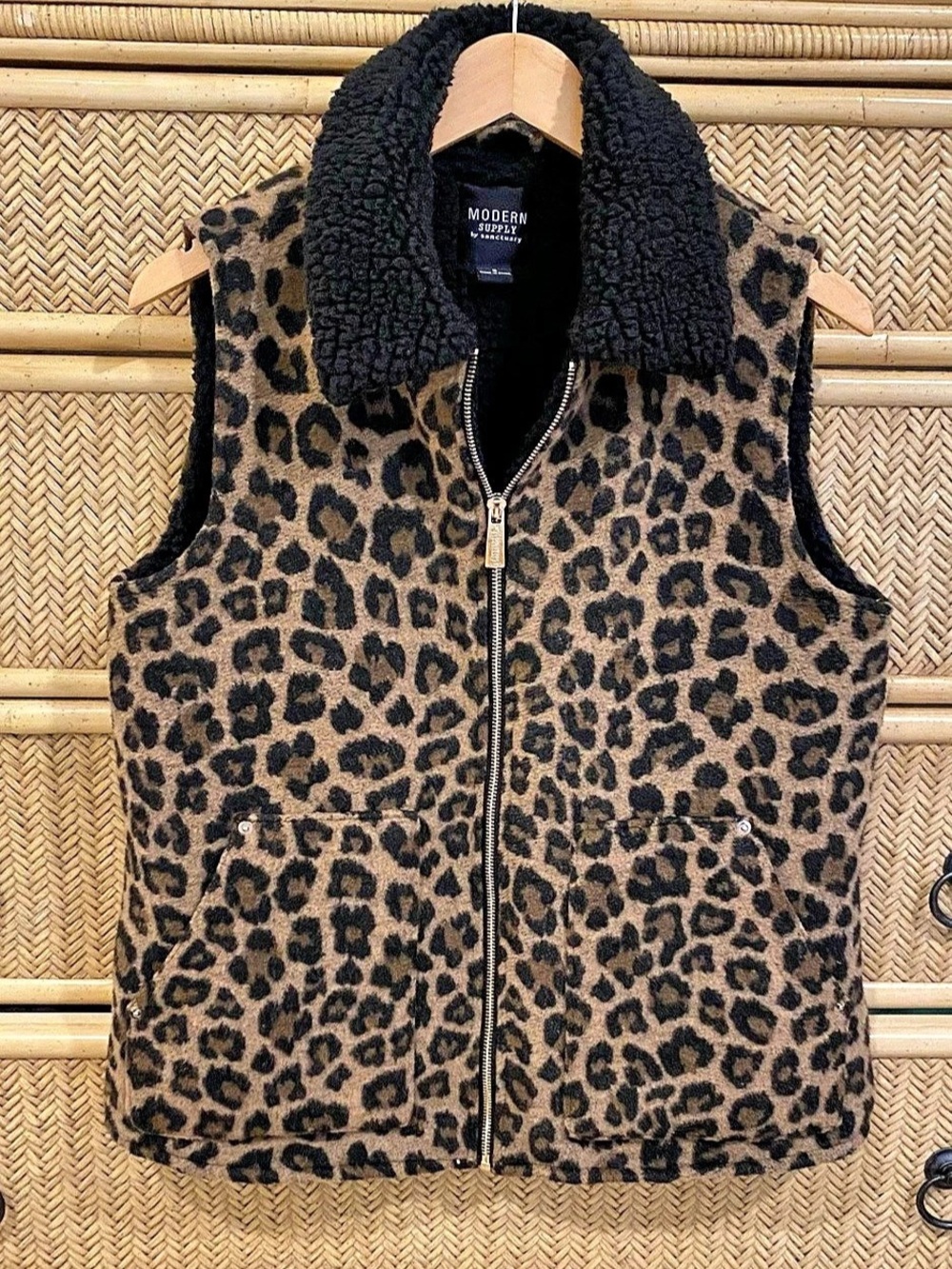 Modern Supply by Sanctuary Faux Wool Vest Leopard Vest Medium